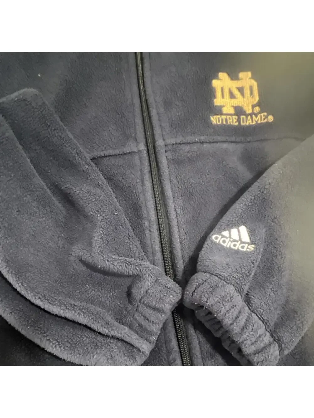 Adidas Boy's Notre Dame Navy Blue Full Zip Collared Sweater XL